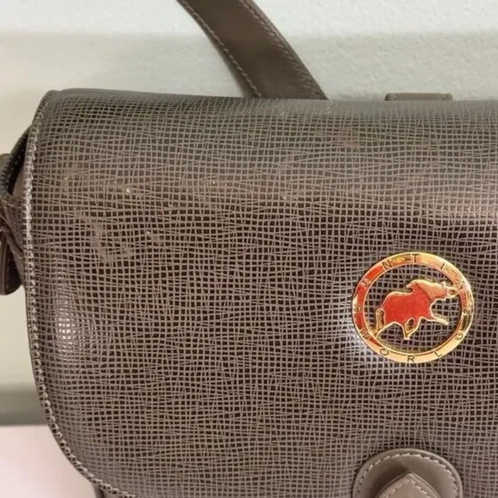 Vintage Hunting World Crossbody Shoulder Bag Green Flap Battue Leather ITALY - Picture 5 of 12